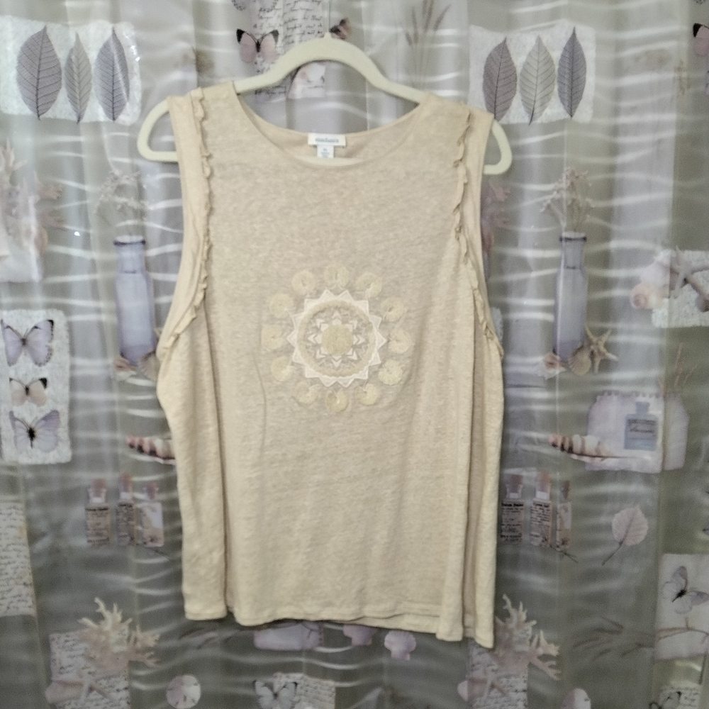 Sundance Sleeveless Cream Floral Medallion Embroidery Linen Tank Top XL - Picture 6 of 14